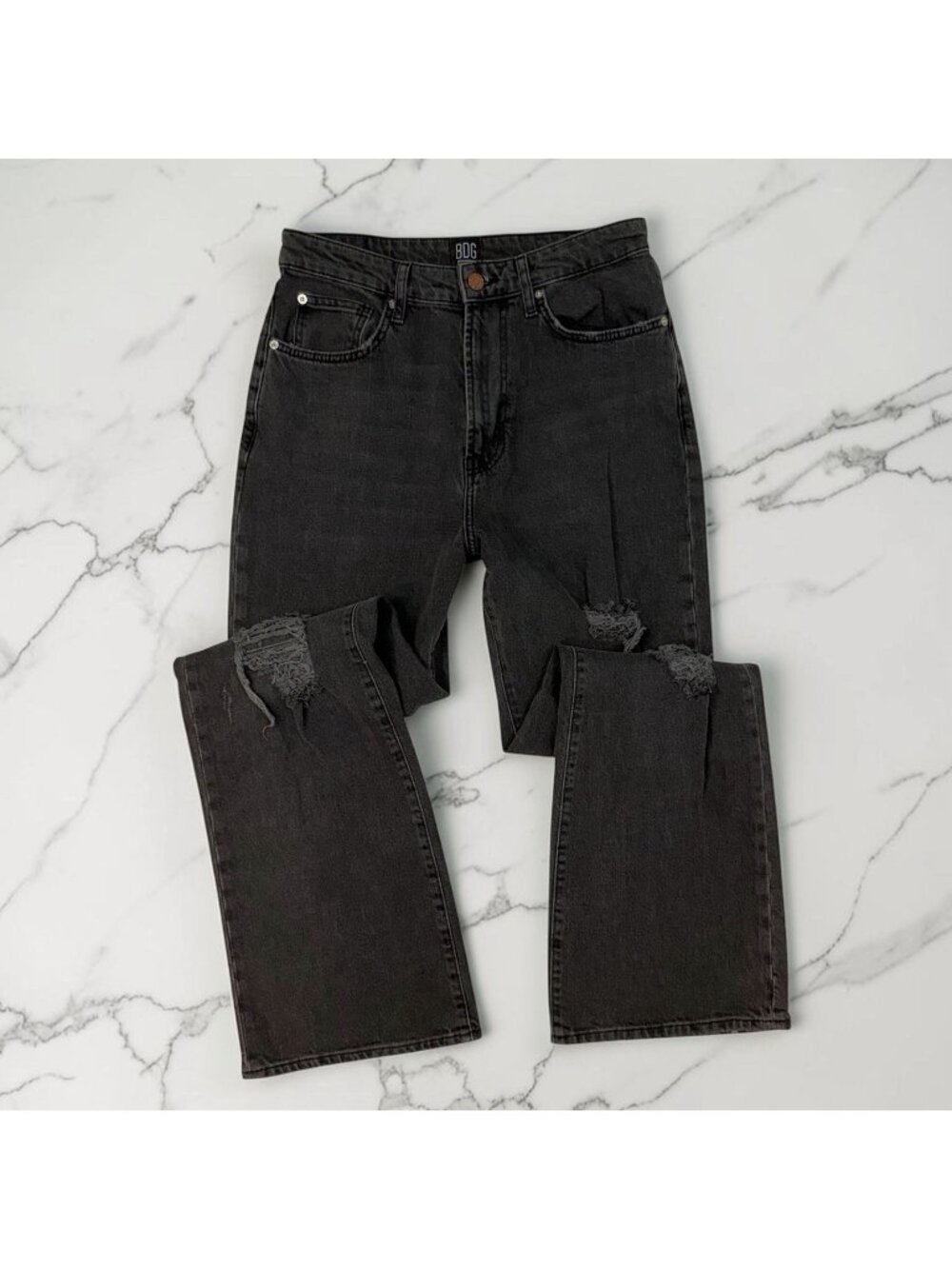 BDG Stretch High Rise Flare Jeans Size 29 Waist Black Denim Distressed